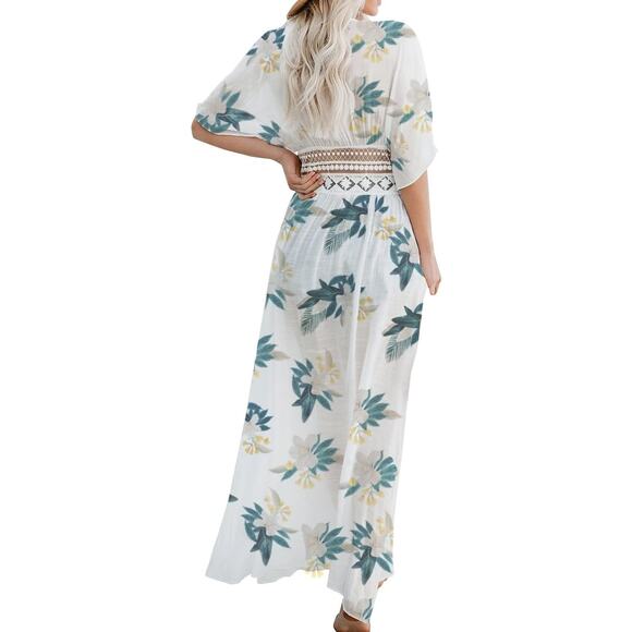 🎀Chiffon Floral Pattern Lace Trim Detail Cover Up Longline Beachwear | Size XL - Picture 3 of 7